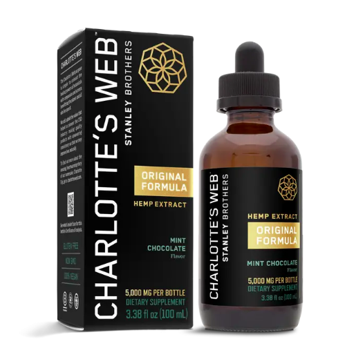 bottle and box of charlottes web cbd oil original formula