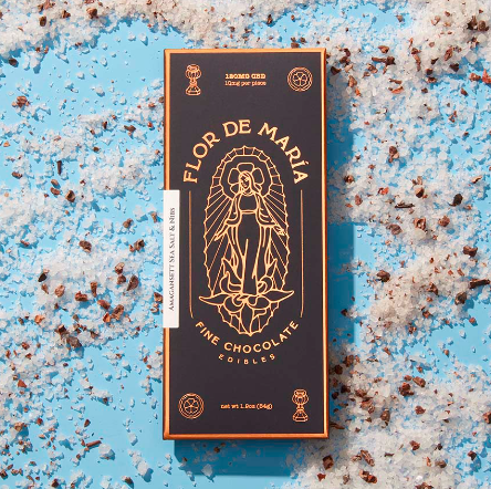 dark chocolate cbd bar on a blue background